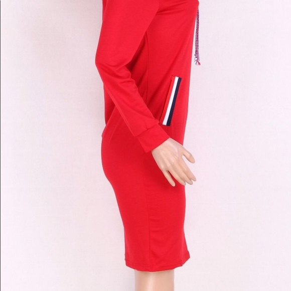 High Neck Sports Casual Dress Red - Picture 2 of 6